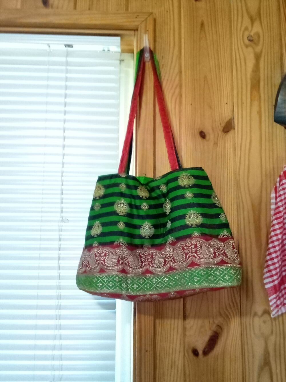 Solola Indonesian Rayon Green Red Multi Color Handbag